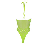 Halter Tie Neck Bodysuit Neon Green One Size